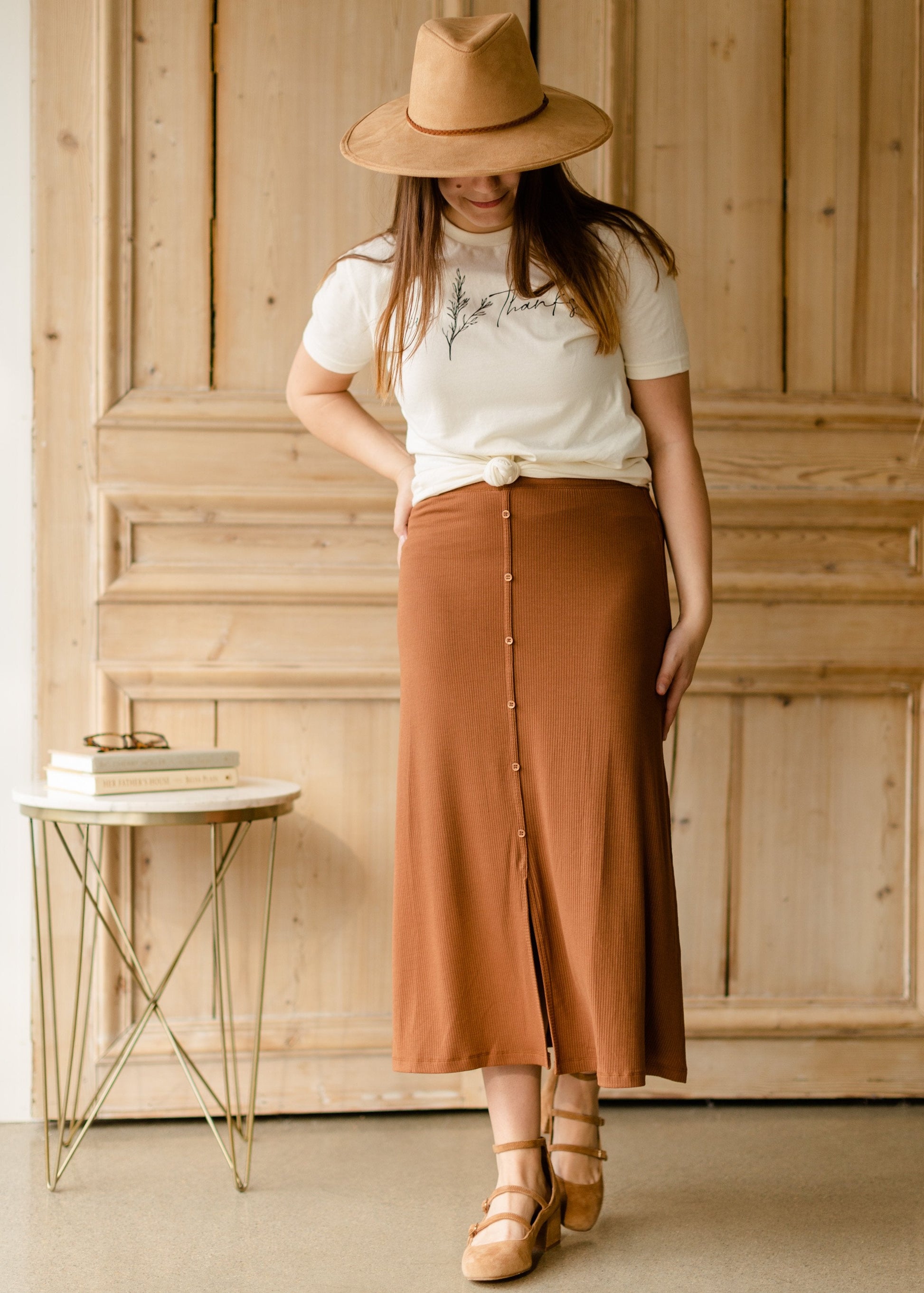 Rib Knit Button Front Midi Skirt - FINAL SALE Skirts Grade & Gather