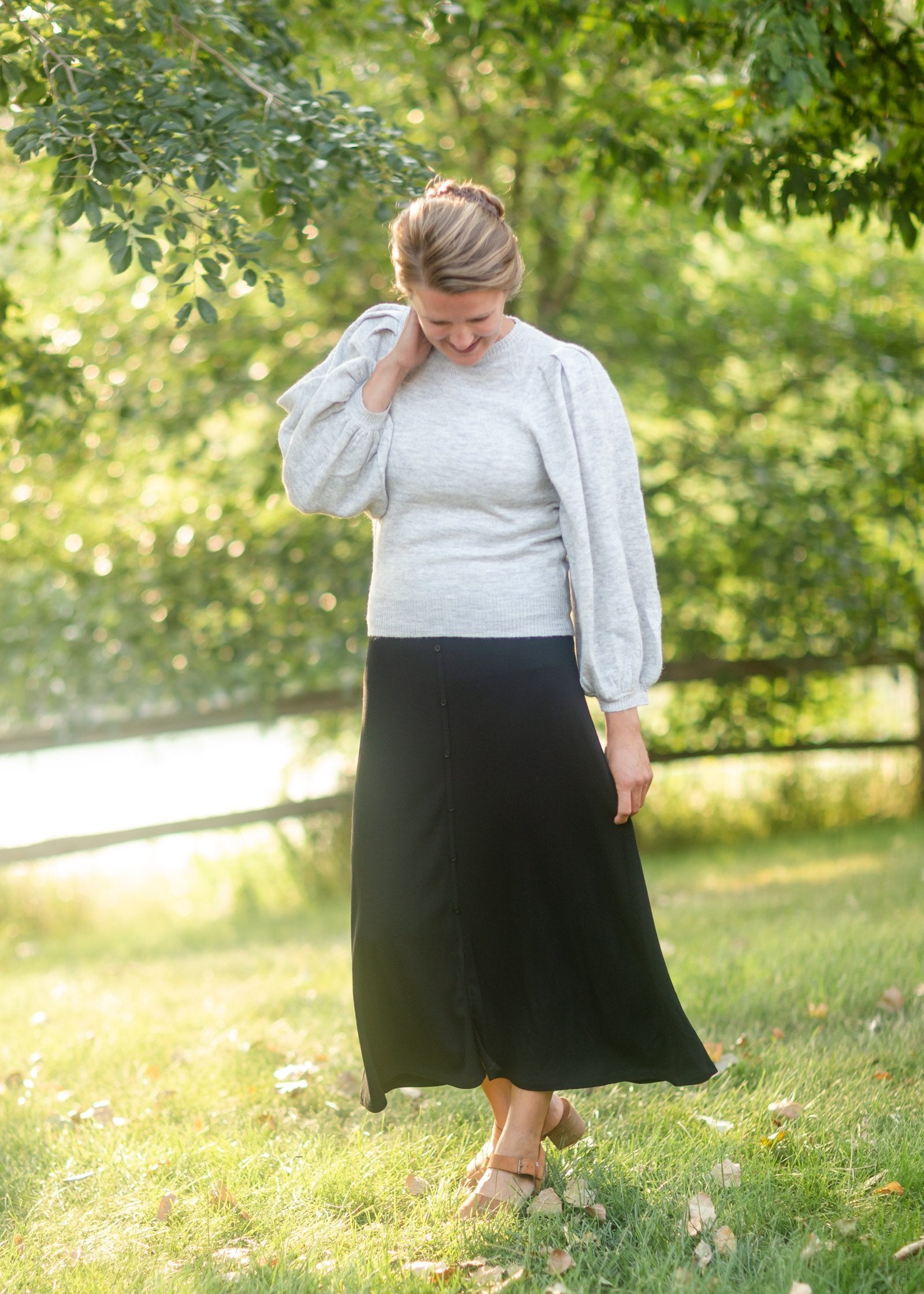 Rib Knit Button Front Midi Skirt Skirts Grade & Gather