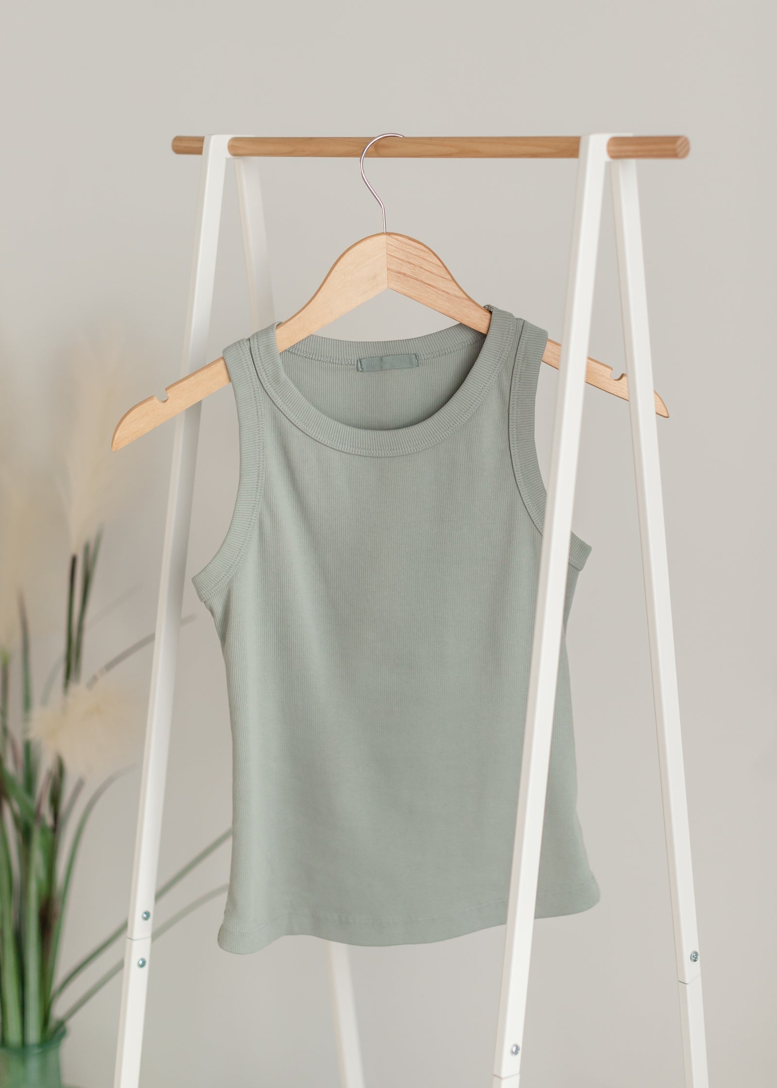 Ribbed Round Neck Tank Top Shirt Be Cool Green / S