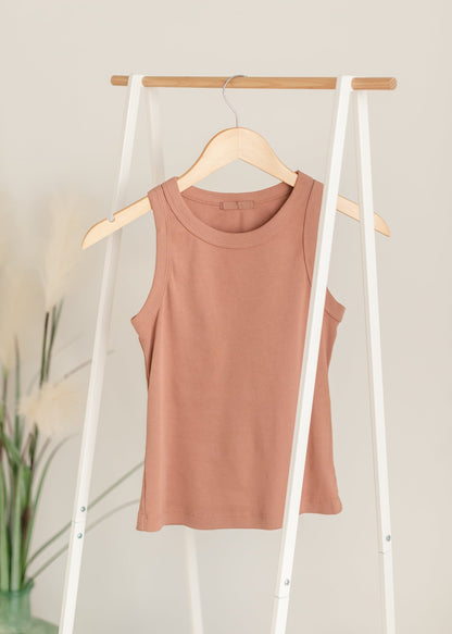Ribbed Round Neck Tank Top Shirt Be Cool Mauve / S