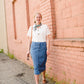White modest v-neck button detail top