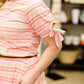 pink and white striped midi dress at inherit clothing company
