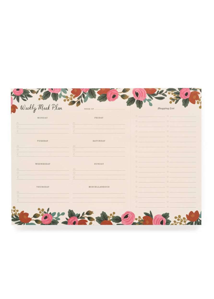 Modest red and pink floral weekly meal planner