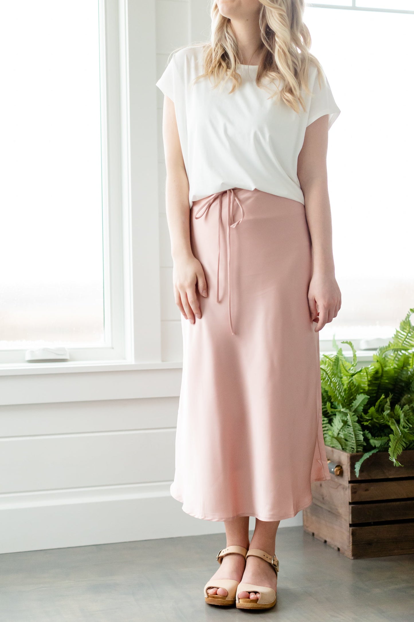 Rose Belted Satin Midi Skirt - FINAL SALE Skirts