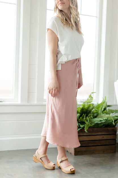 Rose Belted Satin Midi Skirt - FINAL SALE Skirts