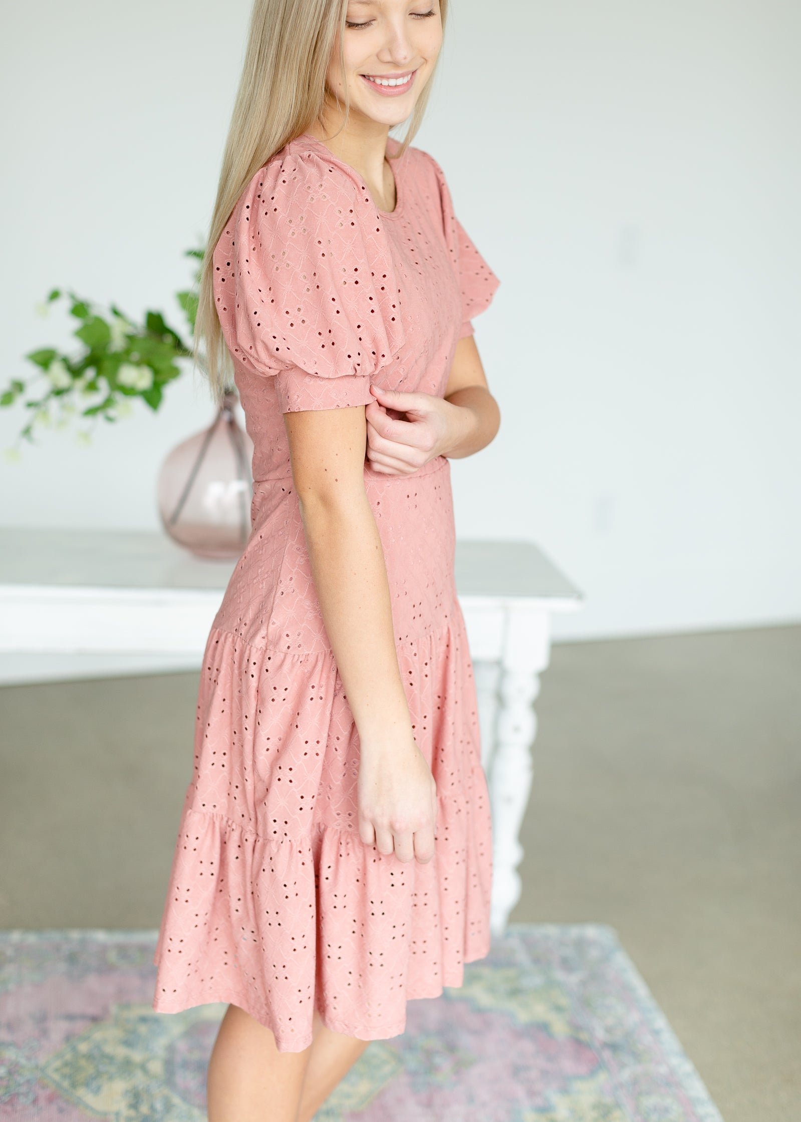 Rose Eyelet Overlay Midi Dress - FINAL SALE Dresses