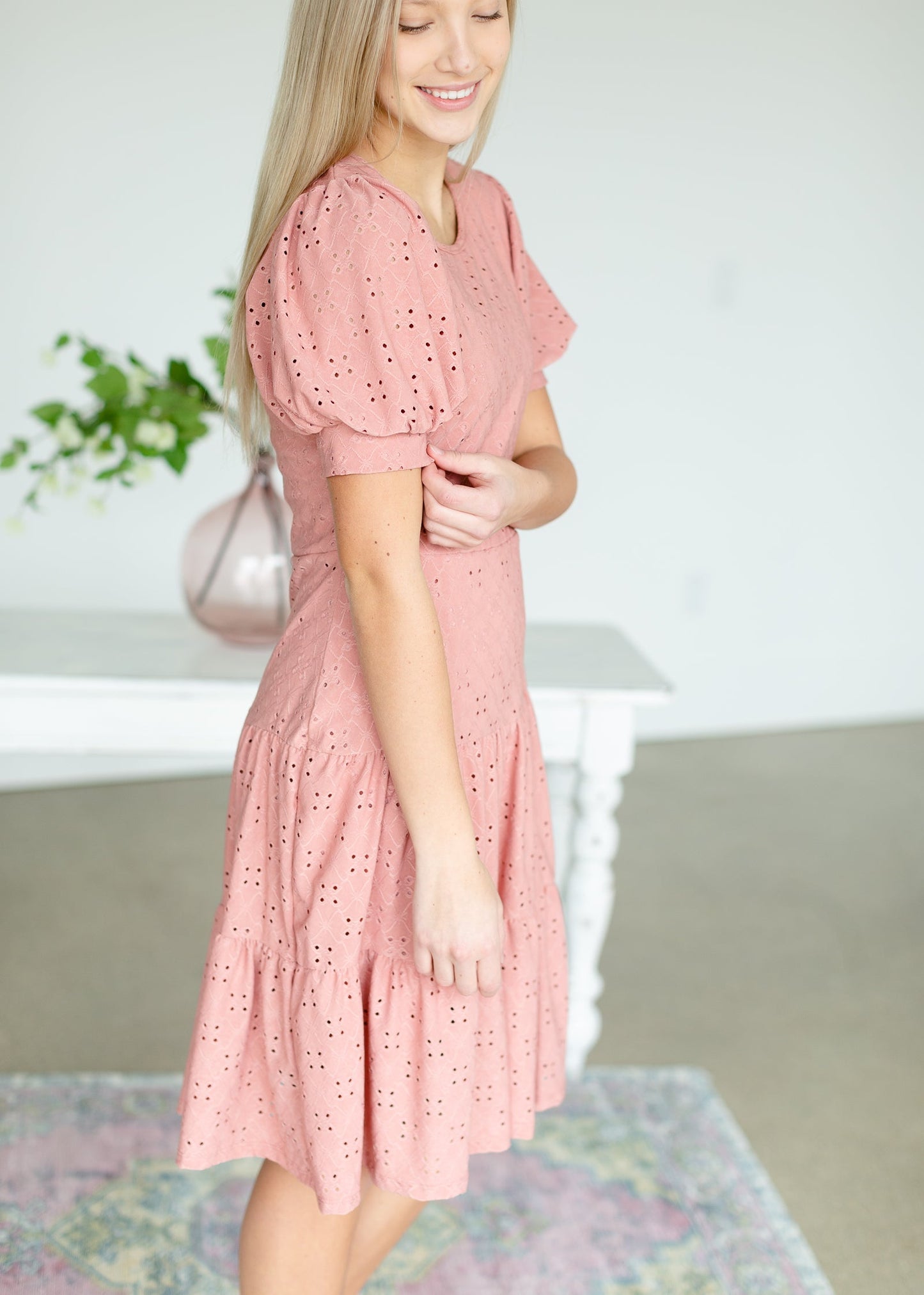 Rose Eyelet Overlay Midi Dress - FINAL SALE Dresses