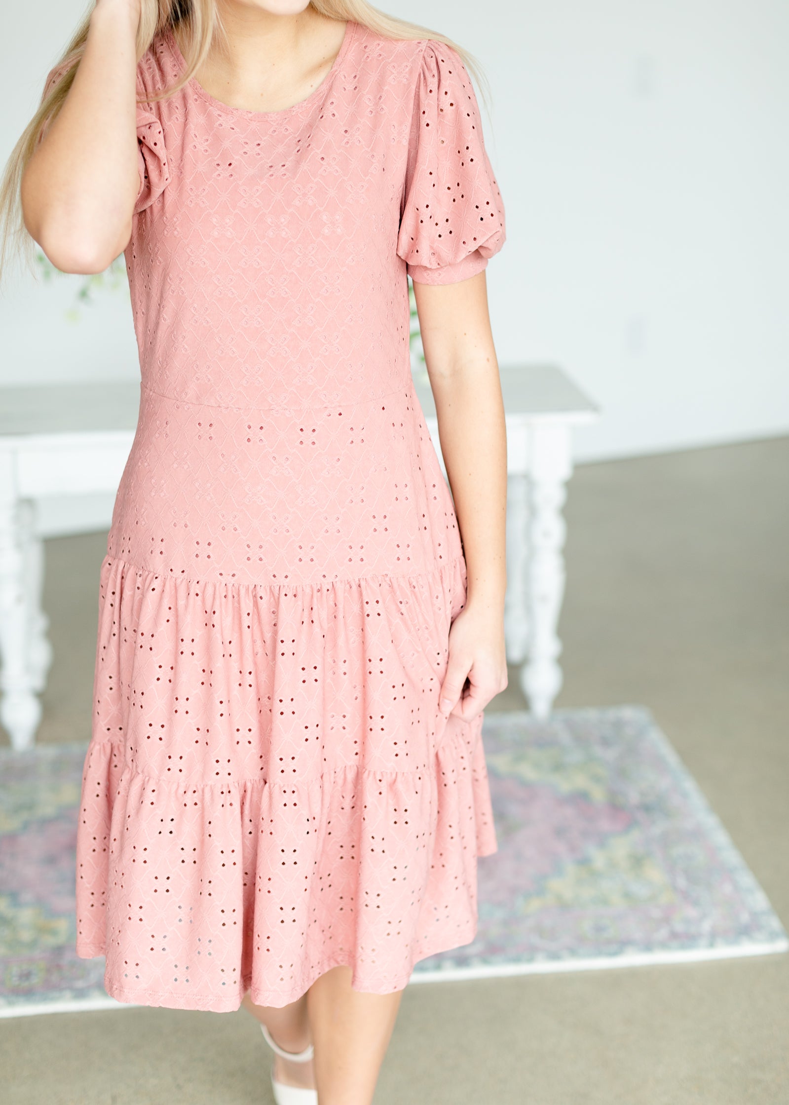Rose Eyelet Overlay Midi Dress - FINAL SALE Dresses