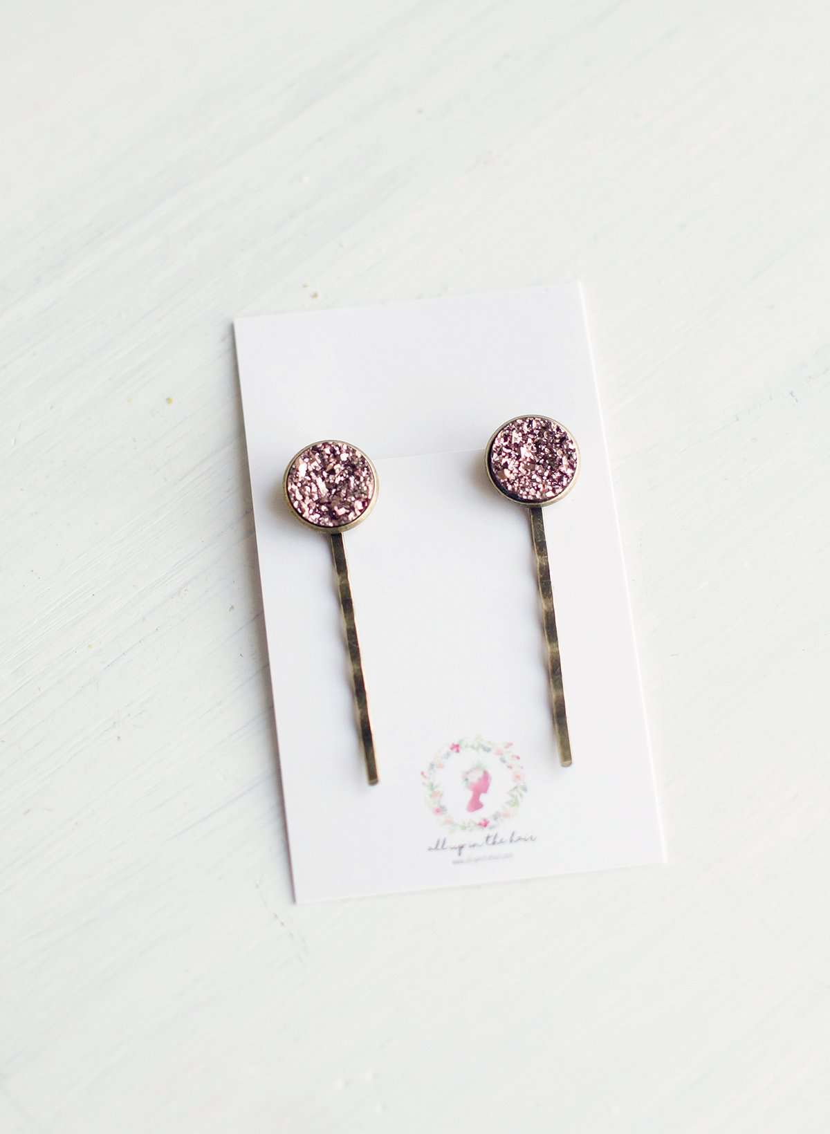 Rose gold druzy bobby pins for girls or women.