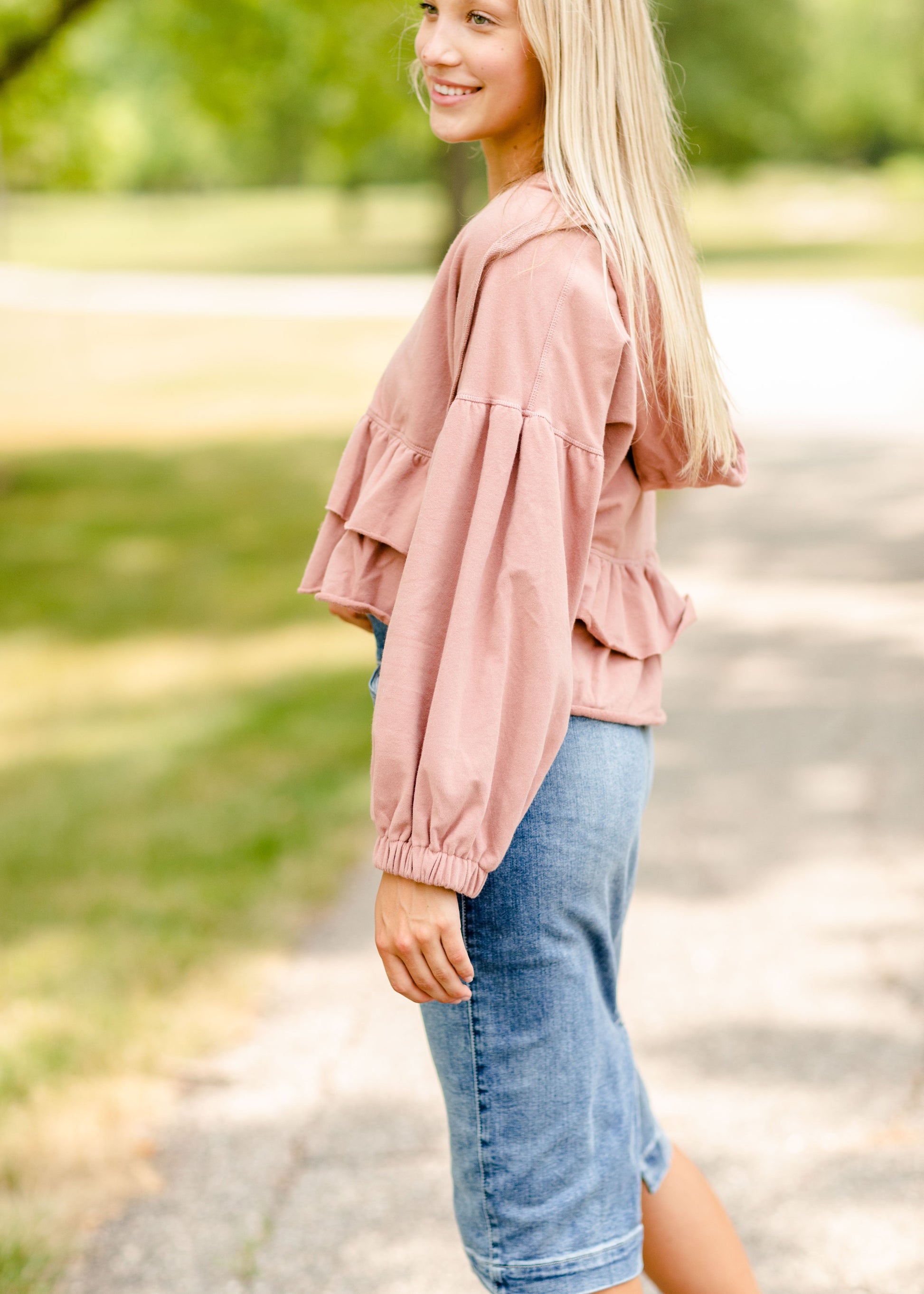 Rose V-Neck Tiered Hoodie - FINAL SALE Tops