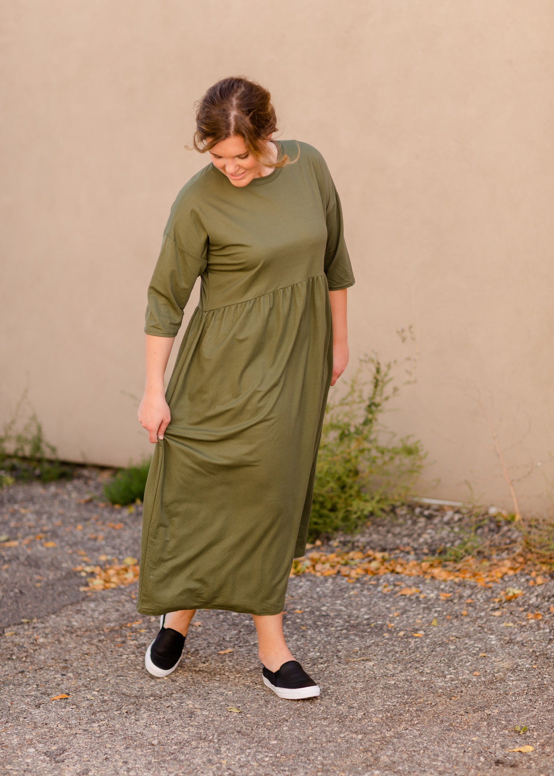 Round Neck Babydoll Half Sleeve Midi Dress - FINAL SALE Dresses Green / S