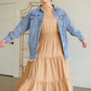 Round Neck Cuff Sleeve Smocked Waist Midi Dress Dresses Tres Bien