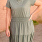 Round Neck Cuff Sleeve Smocked Waist Midi Dress - FINAL SALE Dresses