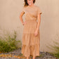 Round Neck Cuff Sleeve Smocked Waist Midi Dress - FINAL SALE Dresses Golden / S