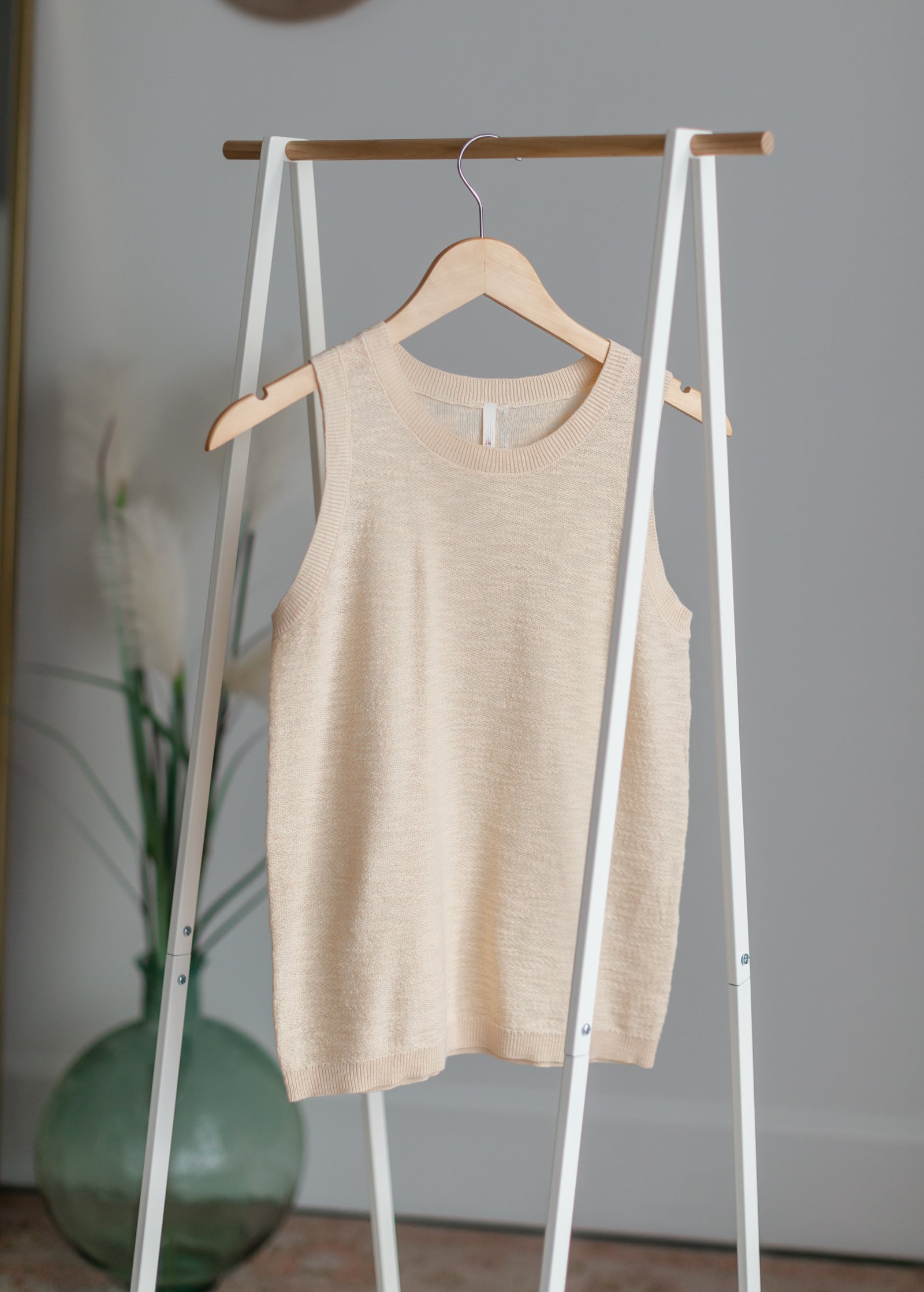 Round Neck Knit Top Shirt Be Cool Cream / S/M
