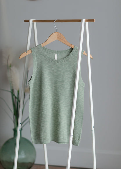 Round Neck Knit Top Shirt Be Cool Sage / S/M