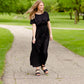 Round Neck Smocked Waist Maxi Dress Dresses Black / S