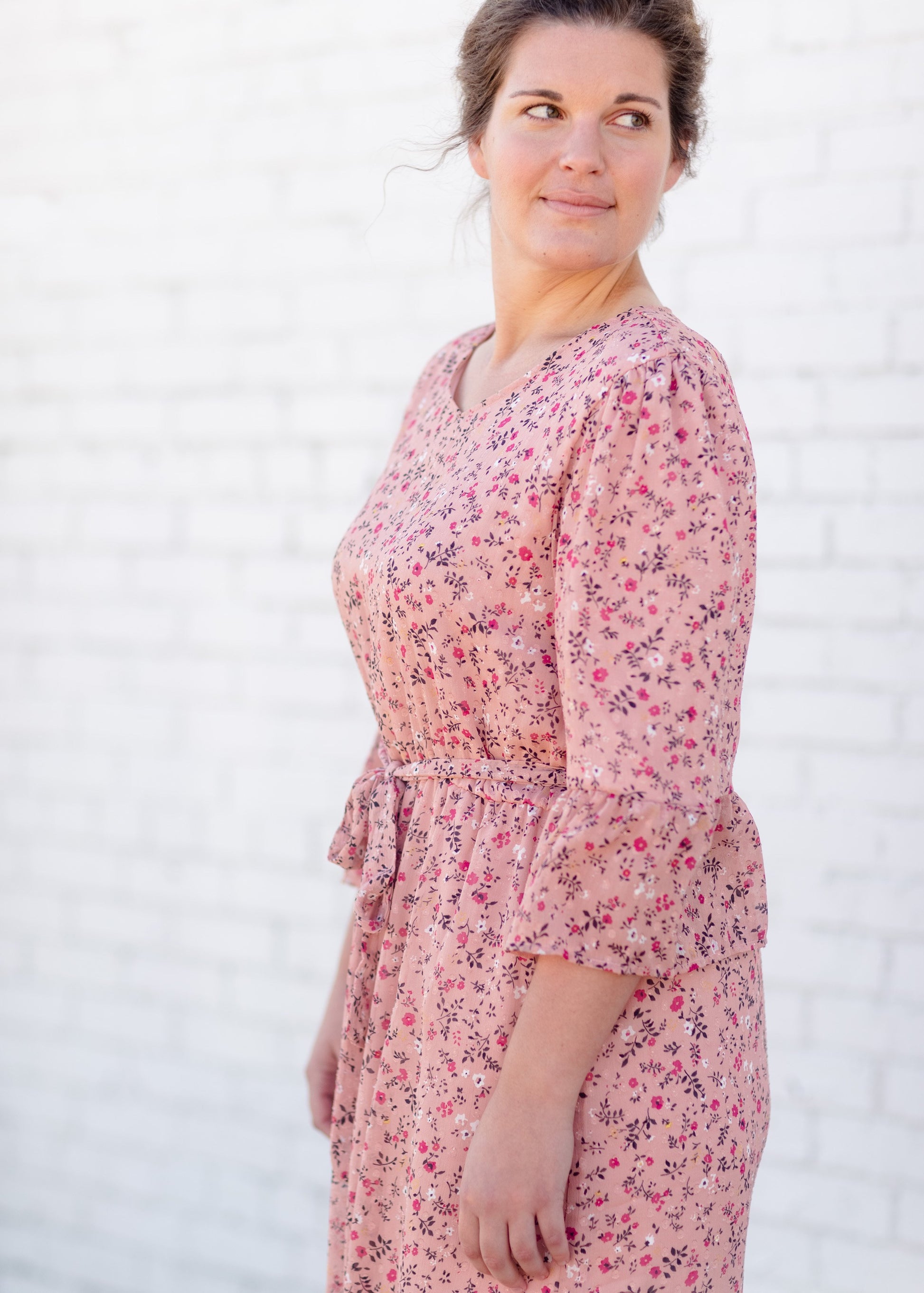 Ruby Blush Floral 3/4 Flounce Bell Sleeve Maxi Dress Dresses Inherit
