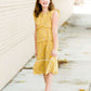 Modest girls and conservative teens mustard floral midi dress