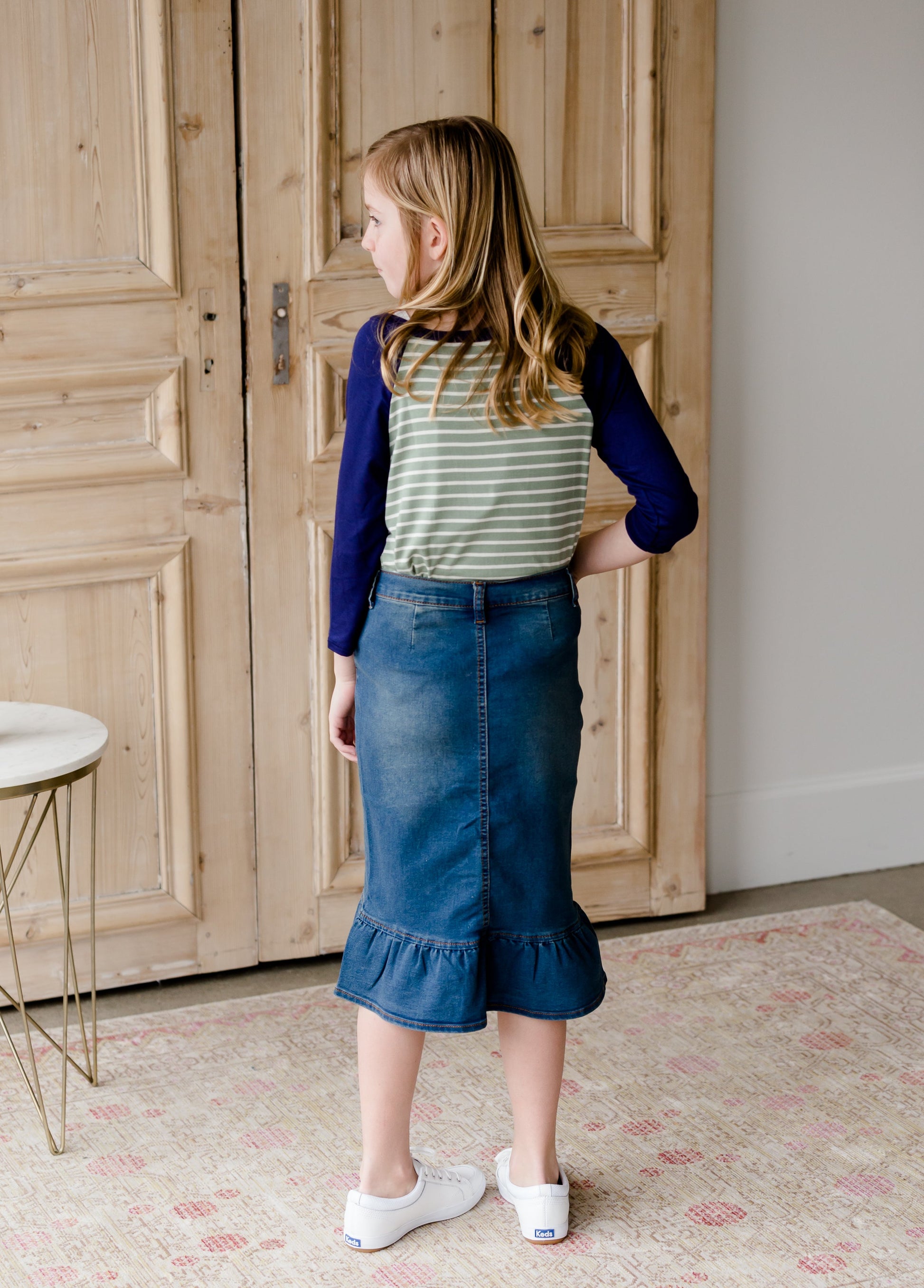 Ruffle Button Denim Jean Midi Skirt - FINAL SALE Skirts
