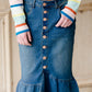 Ruffle Button Denim Jean Midi Skirt - FINAL SALE Skirts