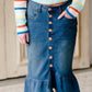 Ruffle Button Denim Jean Midi Skirt - FINAL SALE Skirts