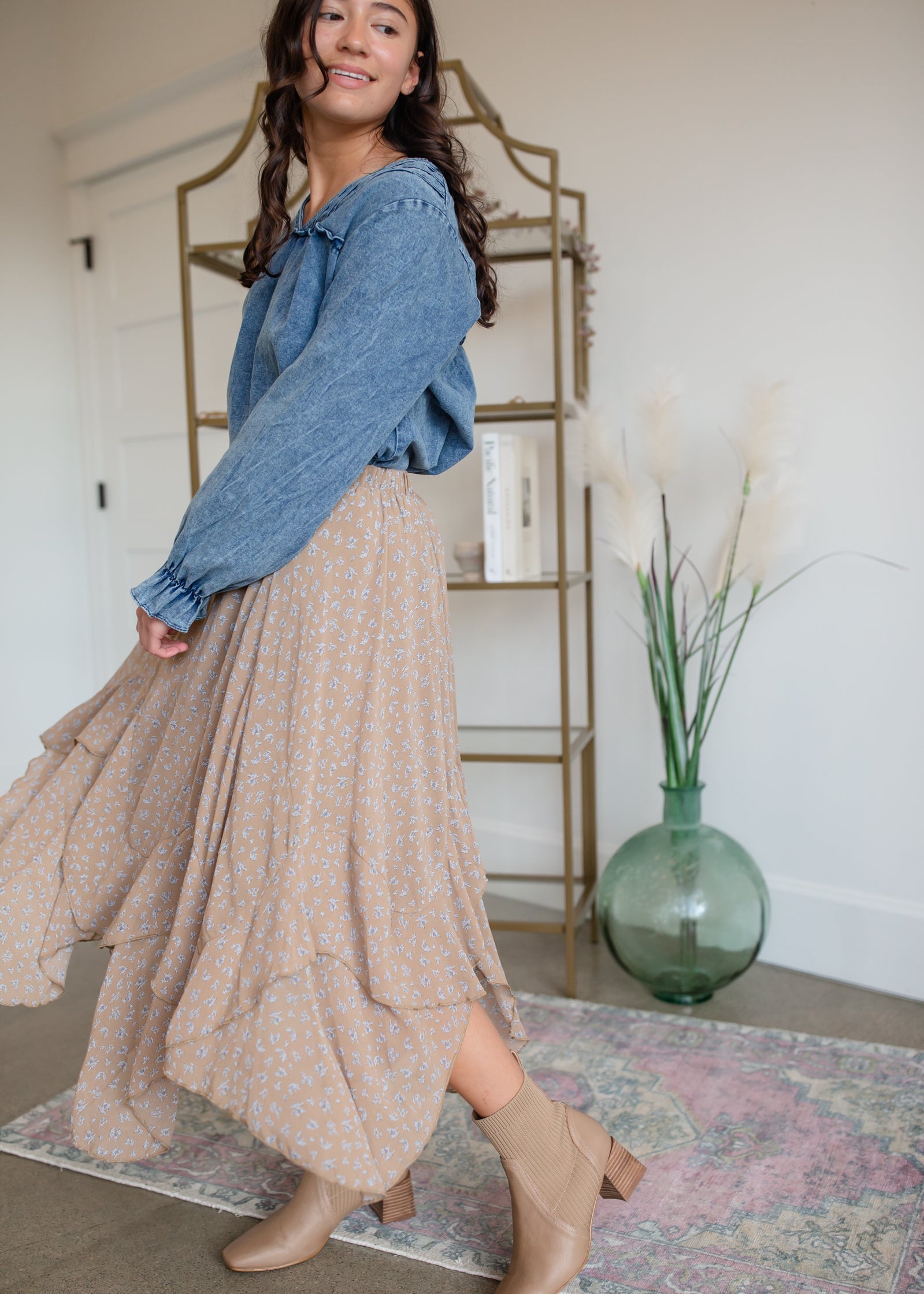 Ruffle Floral Print Maxi Skirt - FINAL SALE Skirts Polagram