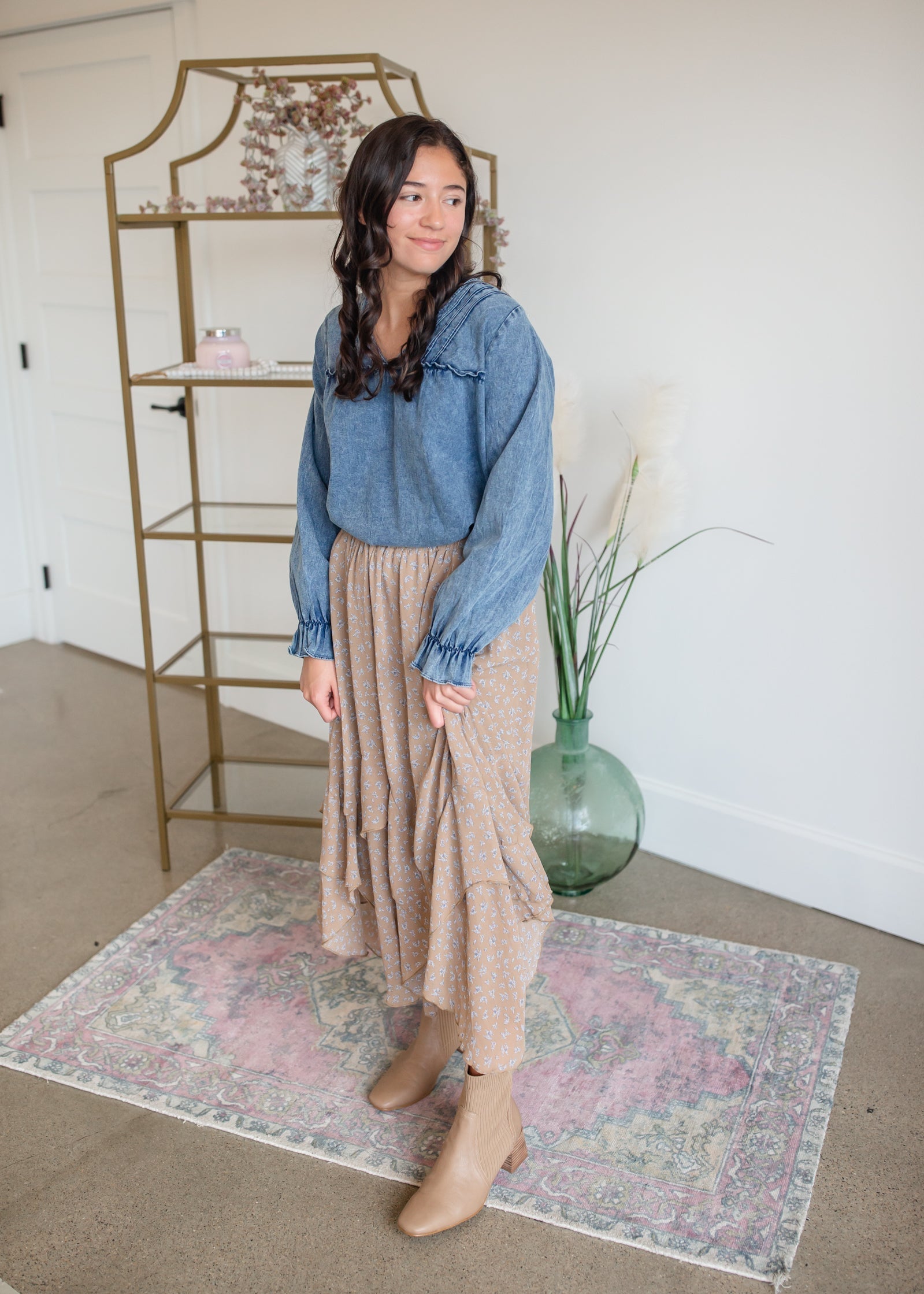 Ruffle Floral Print Maxi Skirt - FINAL SALE Skirts Polagram