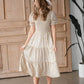 Ruffle Neck Smocked Tiered Midi Dress Dresses Hayden
