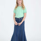 mint ruffle and puff sleeve modest girls top