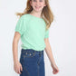 mint ruffle and puff sleeve modest girls top