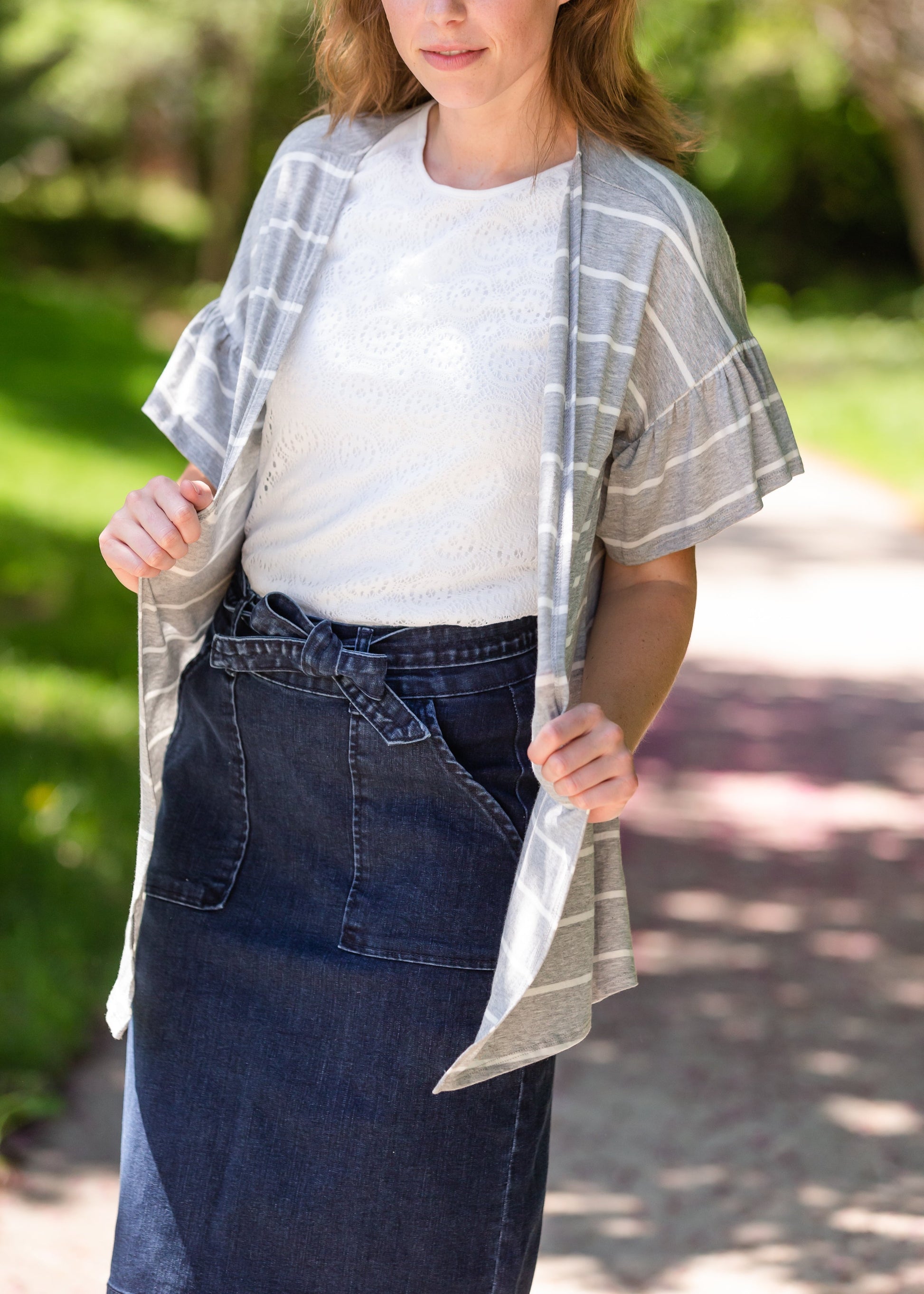 Ruffle Short Sleeve Striped Cardigan - FINAL SALE Layering Essentials