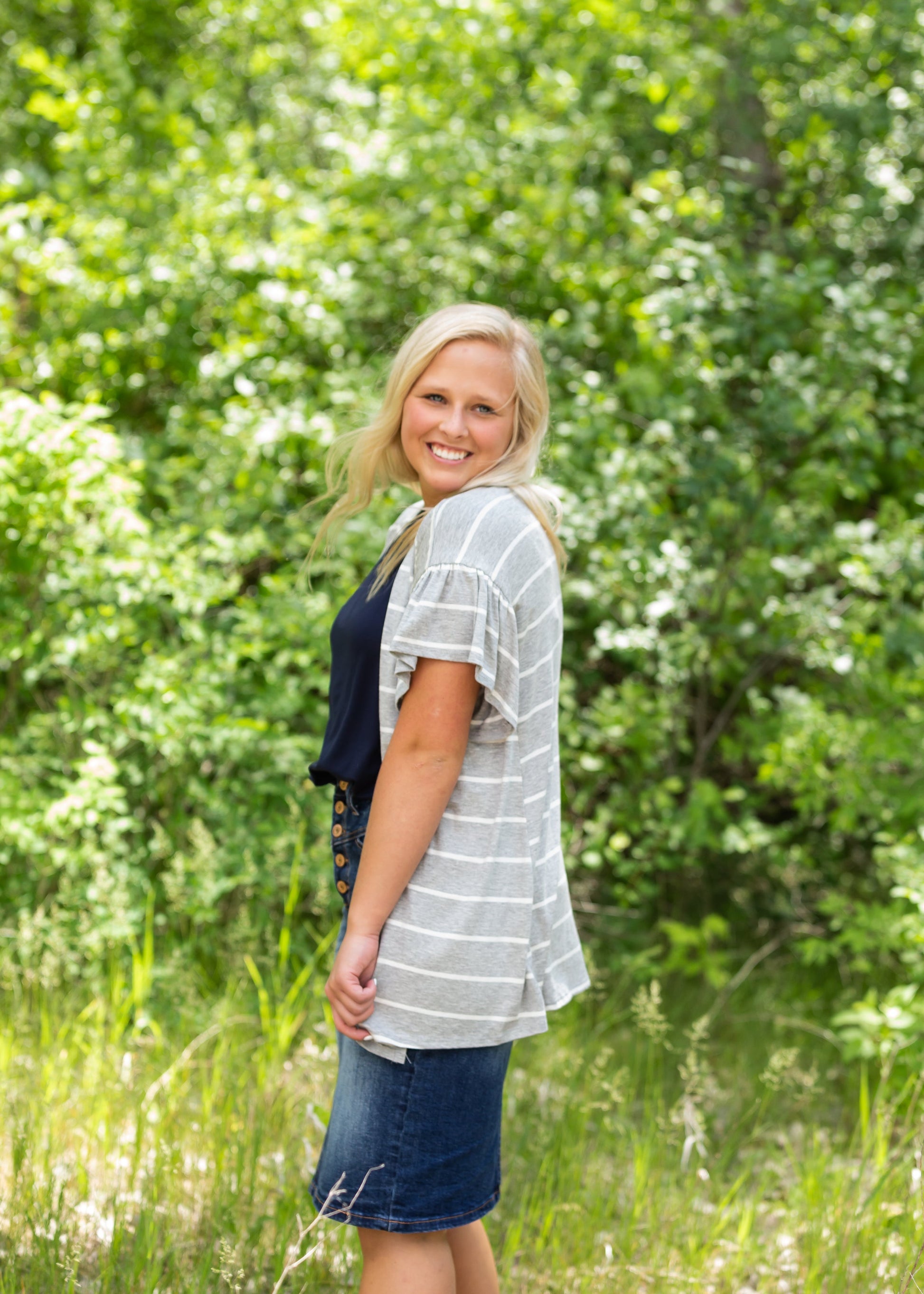 Ruffle Short Sleeve Striped Cardigan - FINAL SALE Layering Essentials