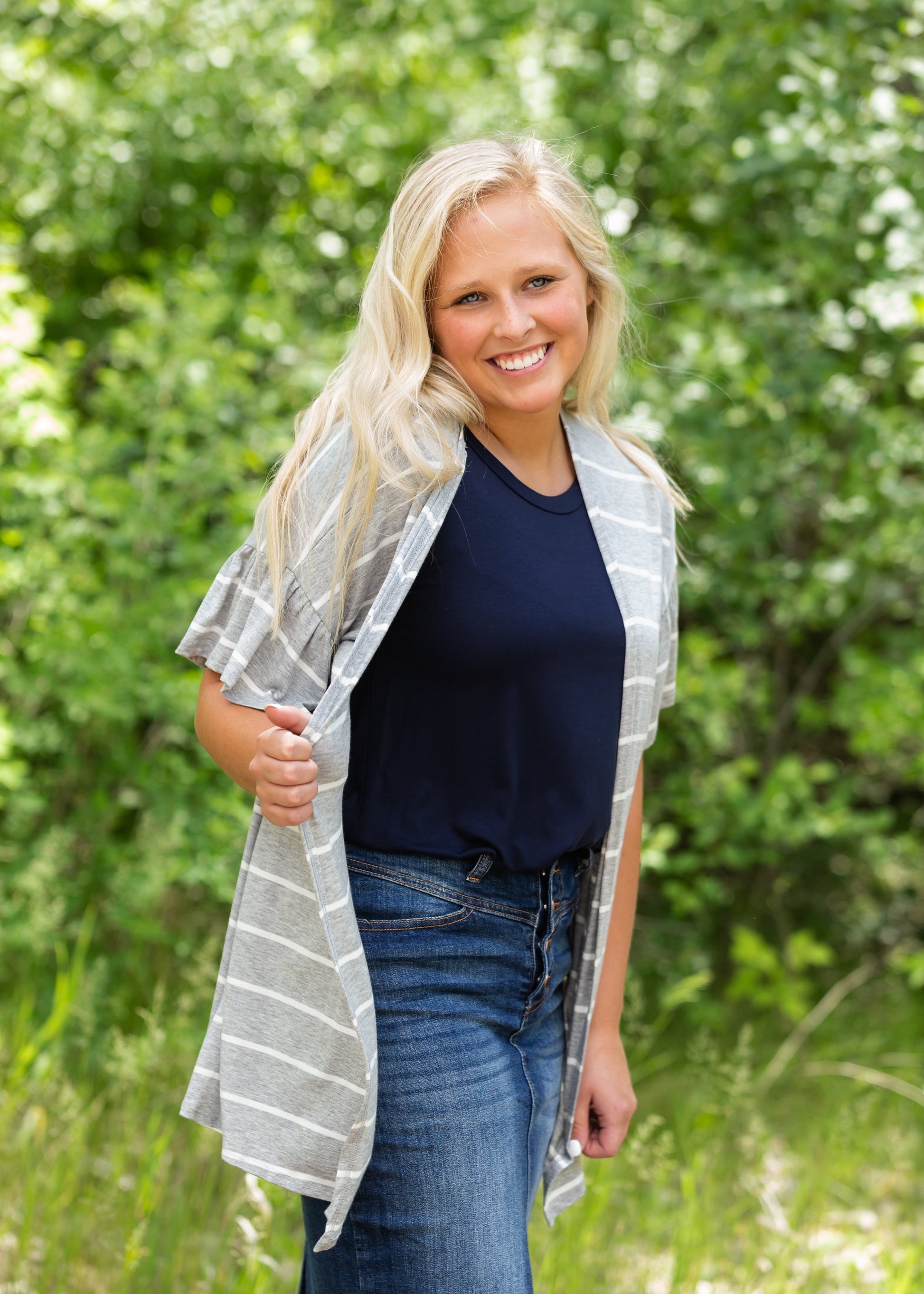 Ruffle Short Sleeve Striped Cardigan - FINAL SALE Layering Essentials