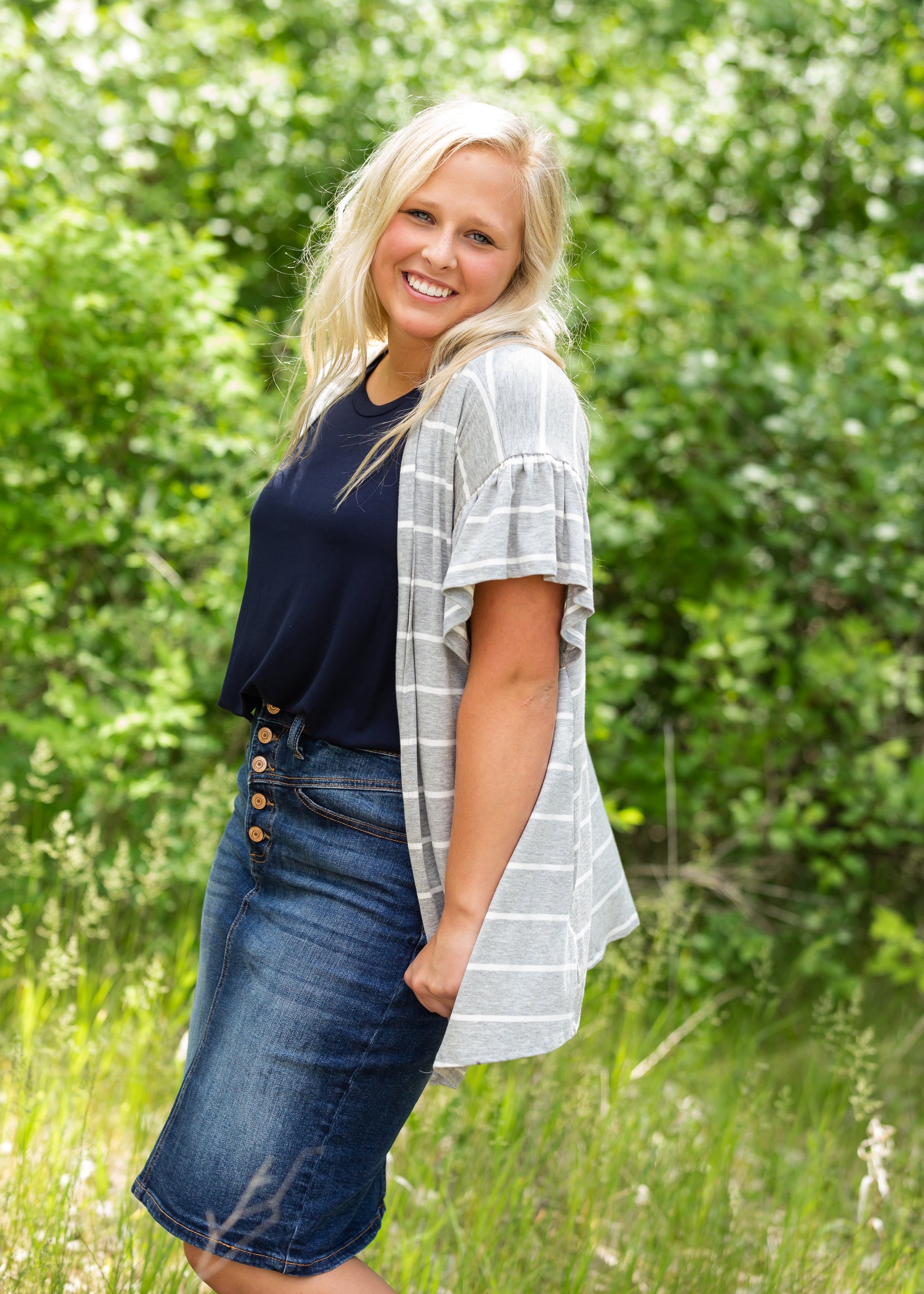 Ruffle Short Sleeve Striped Cardigan - FINAL SALE Layering Essentials