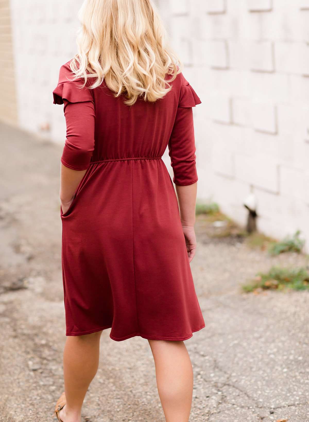 Red Ruffle Midi Dress Modest Women's Clothing