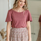 Ruffle Sleeve Solid Top Shirt Mikarose