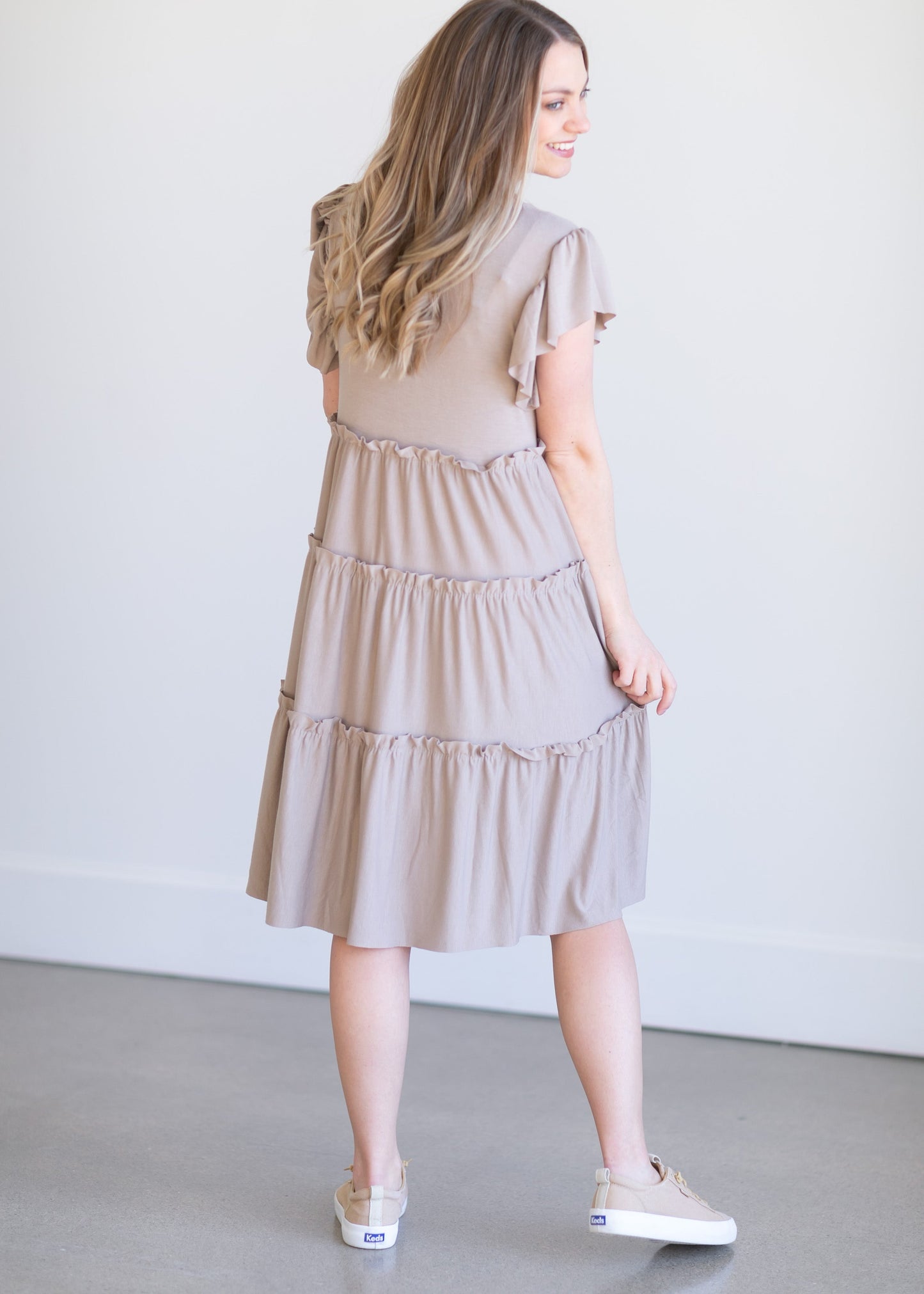 Ruffle Sleeve Tiered Midi Dress Dresses
