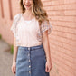 Ruffle Sleeve Top With Raw Edge Detail Tops