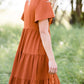 orange ruffle tiered midi dress