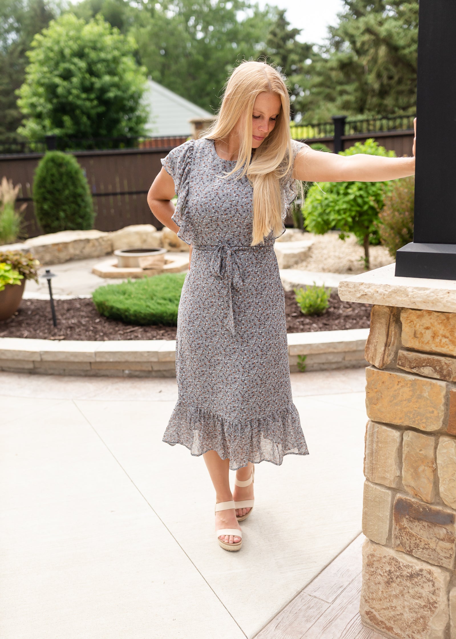 Ruffled Blue Floral Midi Dress - FINAL SALE Dresses