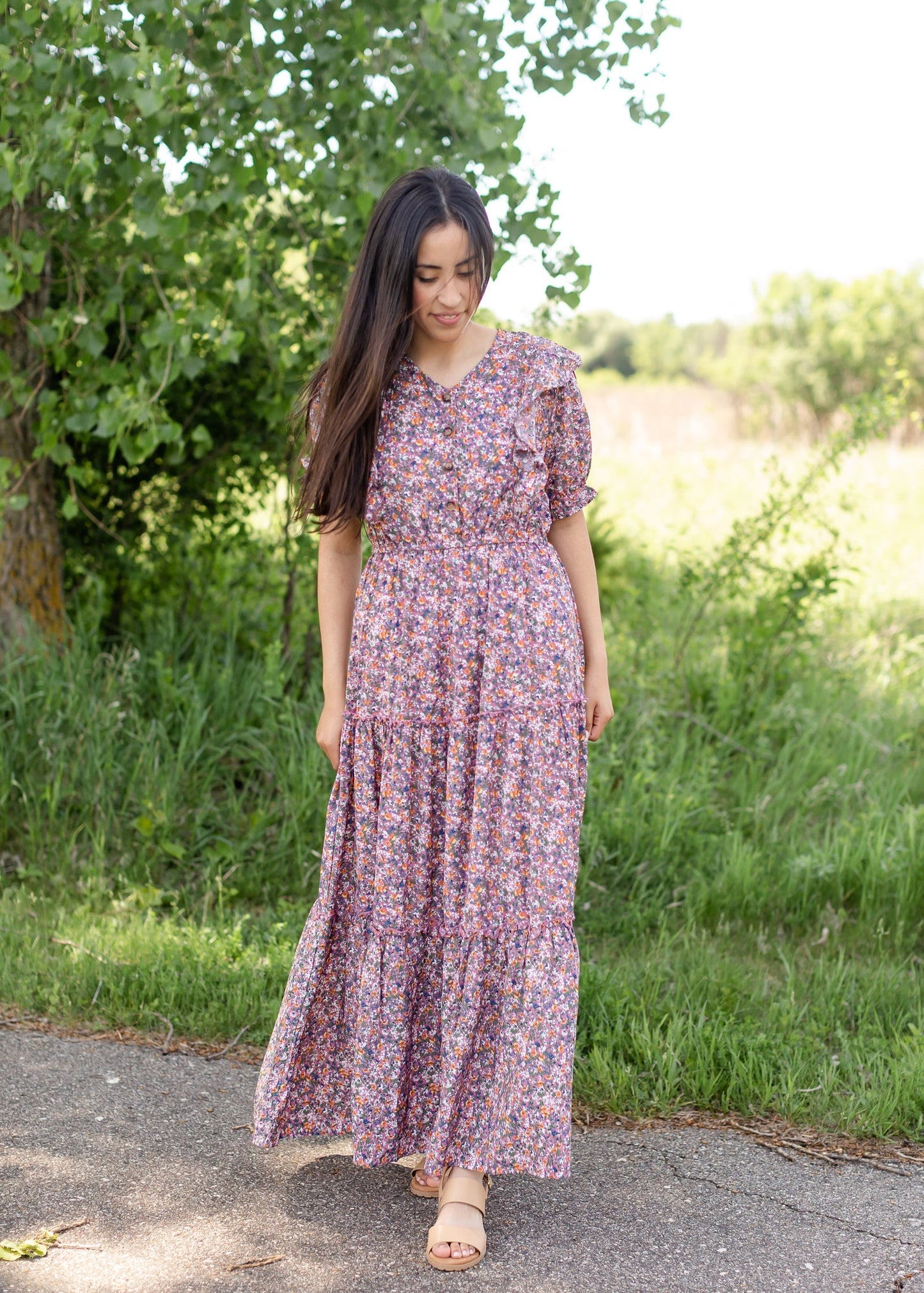 Ruffled Ditsy Floral Button Maxi Dress - FINAL SALE Dresses