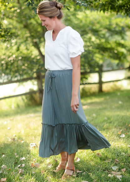 Ruffled Knit Elastic Waist Midi Skirt Skirts Hayden