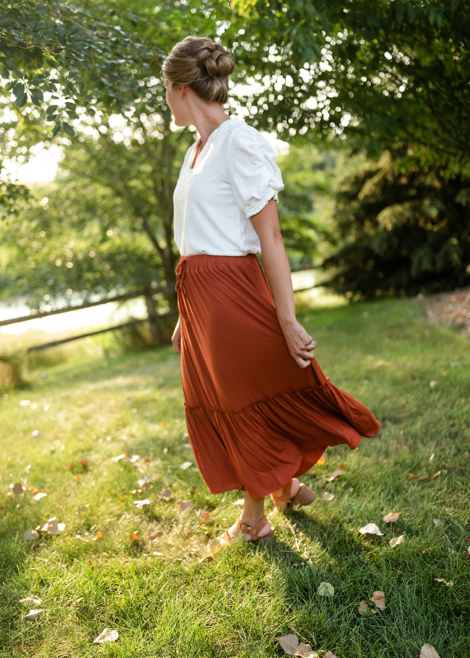 Ruffled Knit Elastic Waist Midi Skirt Skirts Hayden