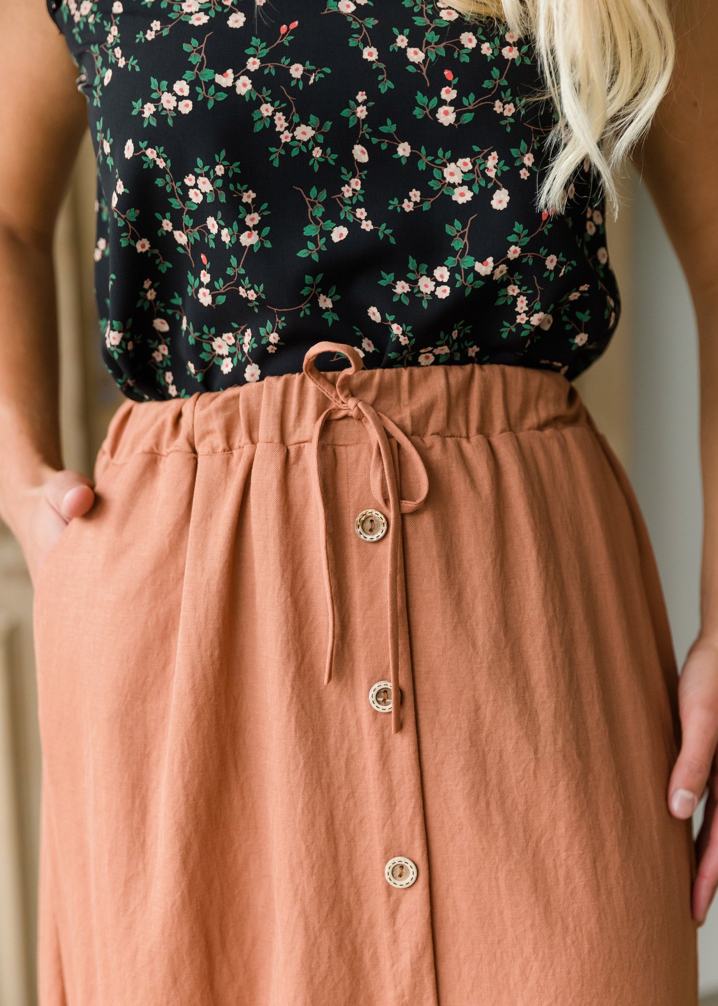 Rust Button Front Tie Midi Skirt - FINAL SALE Skirts
