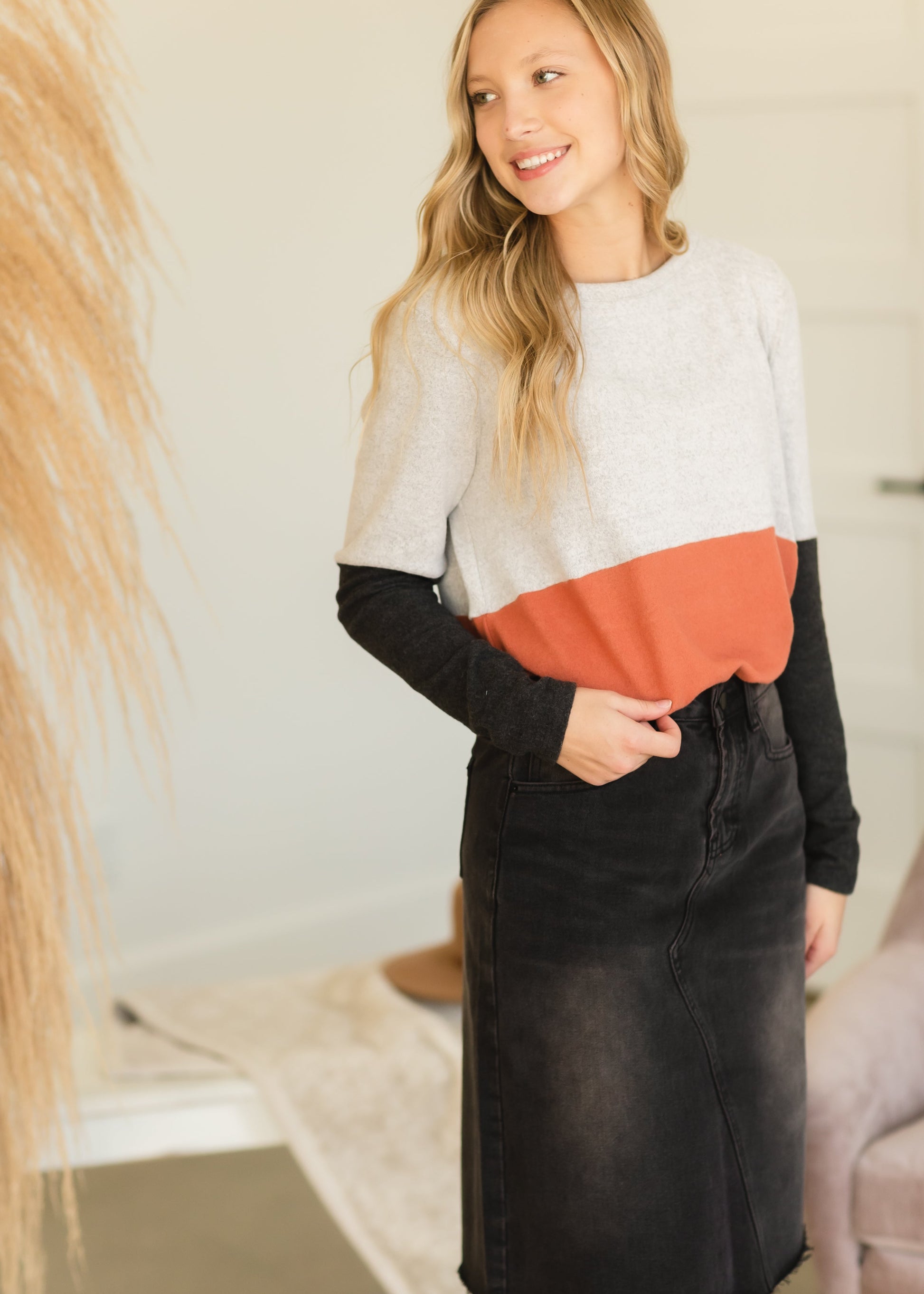Rust Colorblock Long Sleeve Top - FINAL SALE Shirt