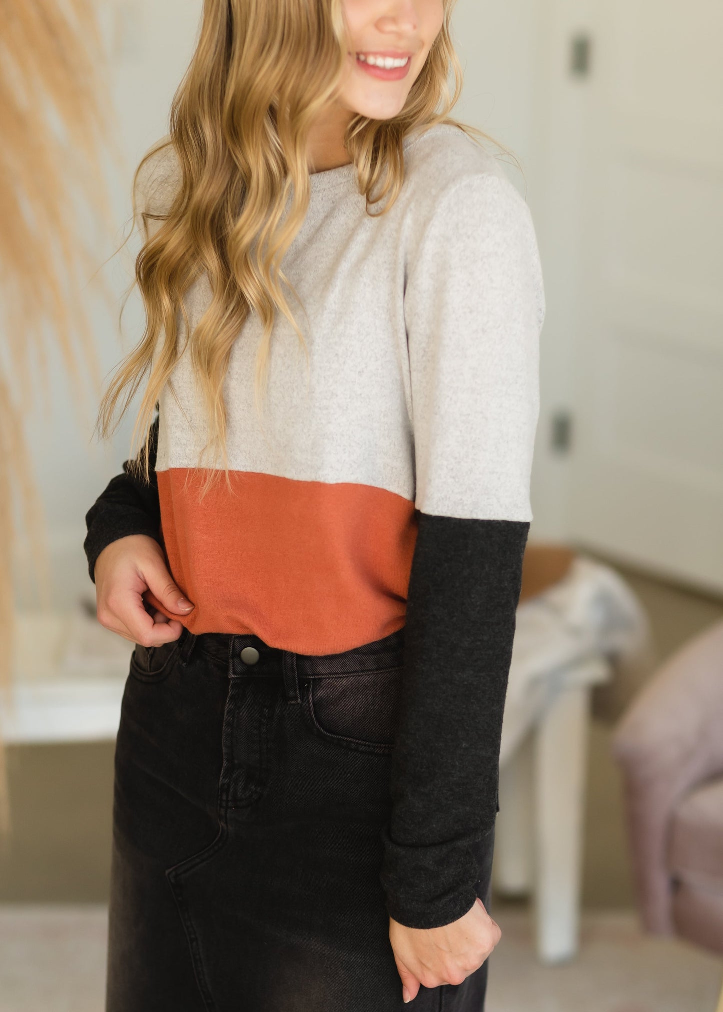 Rust Colorblock Long Sleeve Top - FINAL SALE Shirt