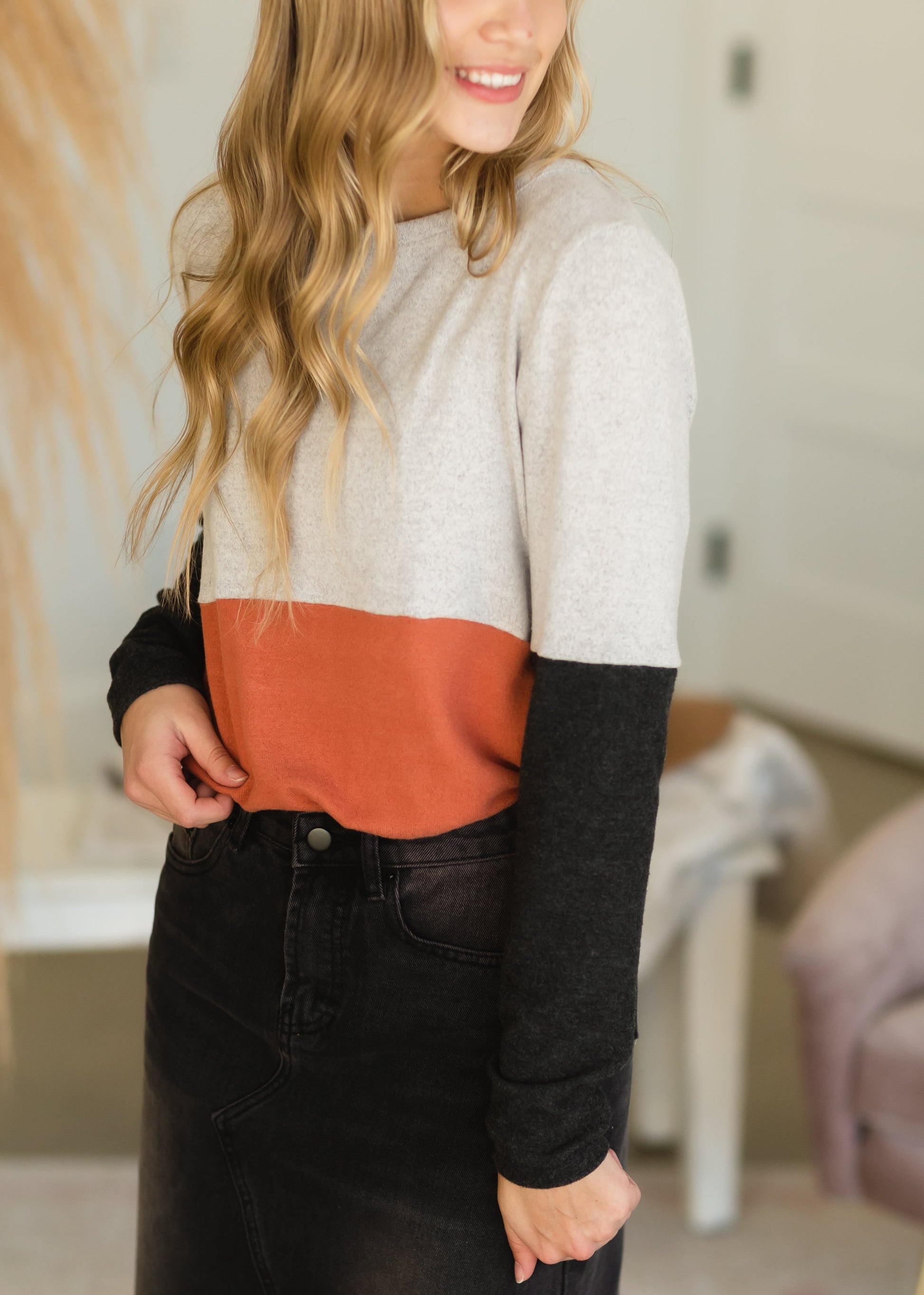 Rust Colorblock Long Sleeve Top - FINAL SALE Shirt