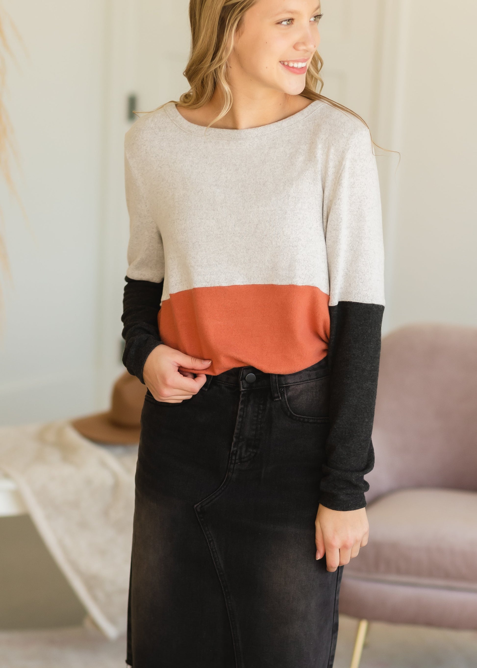 Rust Colorblock Long Sleeve Top - FINAL SALE Shirt