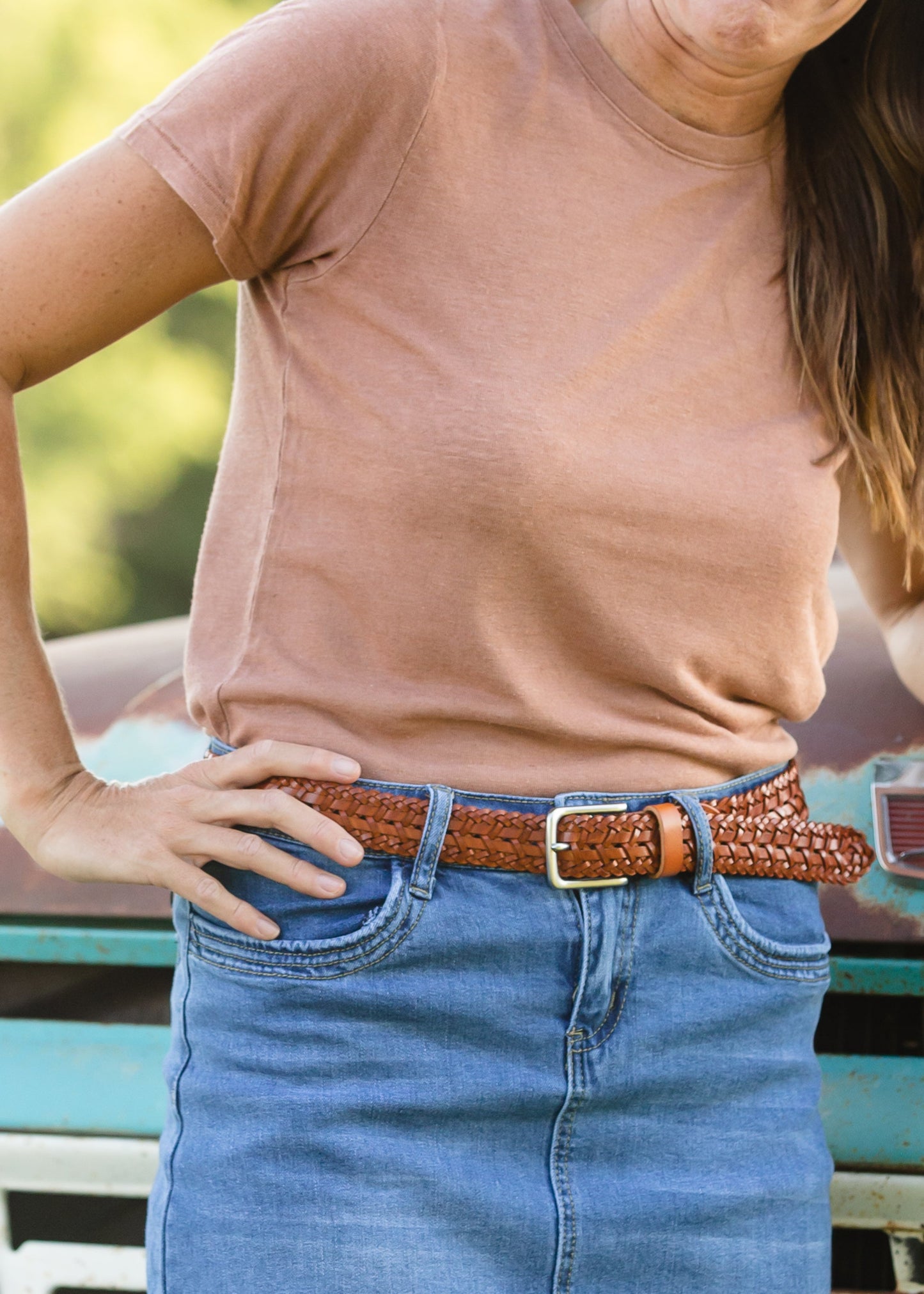 Rust Double Braided Faux Leather Belt Accessories